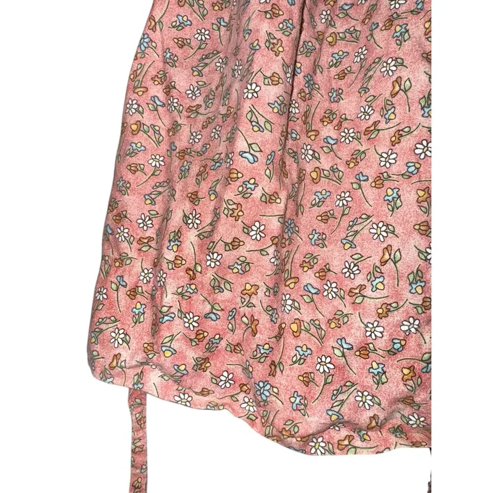 Vintage Handmade Girls Apron‎ Ditzy Floral Pink Pocket Daisy Prairie
